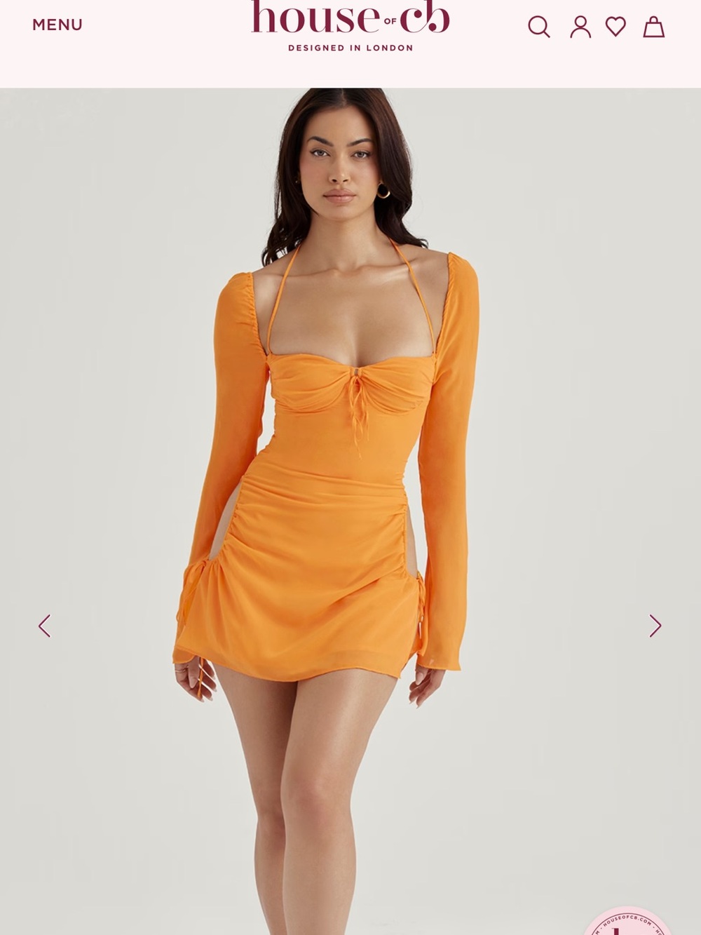 House of CB Orange Long-Sleeve Halter Mini Dress